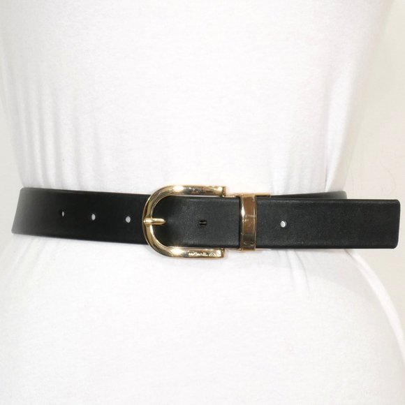 MICHAEL KORS Black Logo Print Reversible Leather Belt XL display picture 2